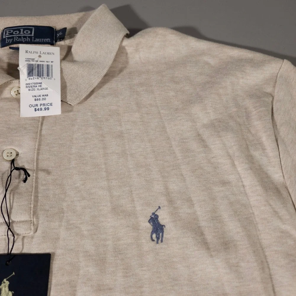 Polo Ralph Lauren Polo Shirt Mens XL Beige Riviera Heather Interlock Classic Fit